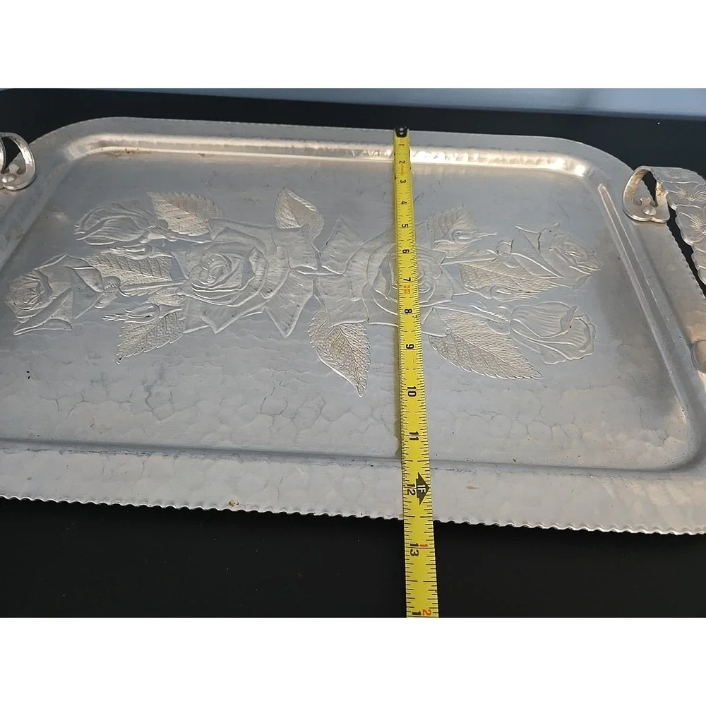 VINTAGE CONTINENTAL SILVER CO WILD ROSE BRILLIANTONE #1023 HAMMERED SERVING TRAY